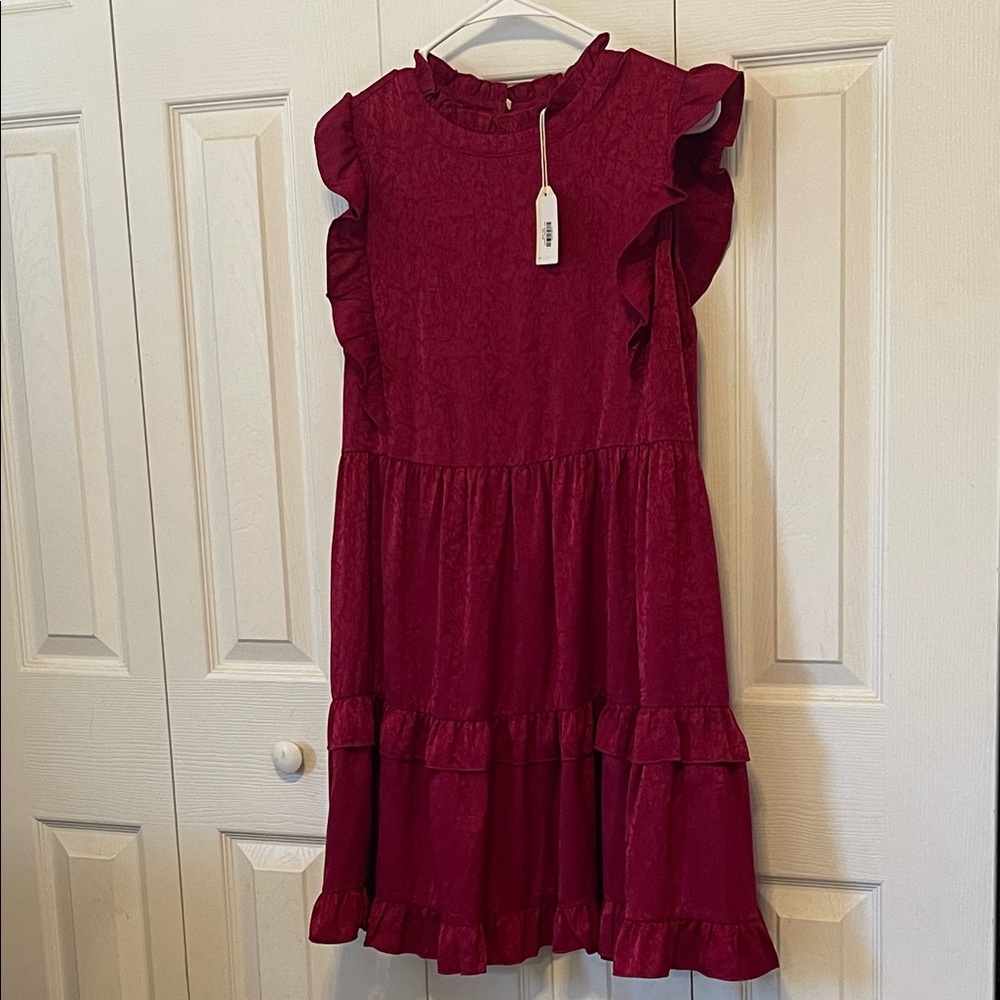 JODIFL Women's Casual Red Ruffle Dress